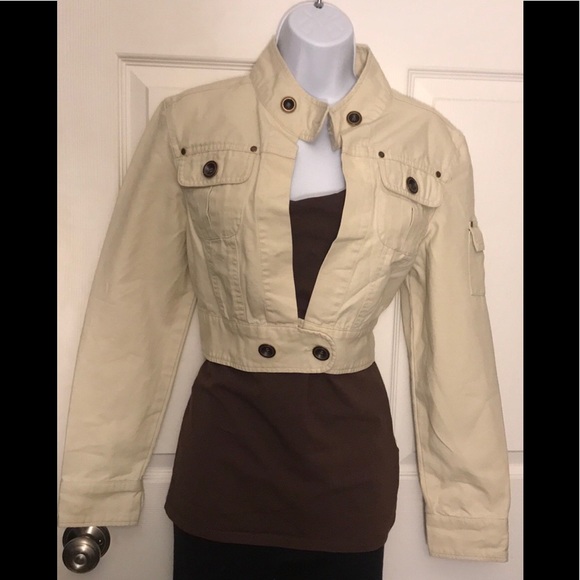 cream cropped denim jacket